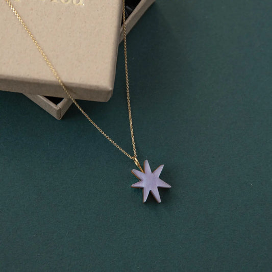 Hand Drawn Star Gold Necklace in Lilac Marble